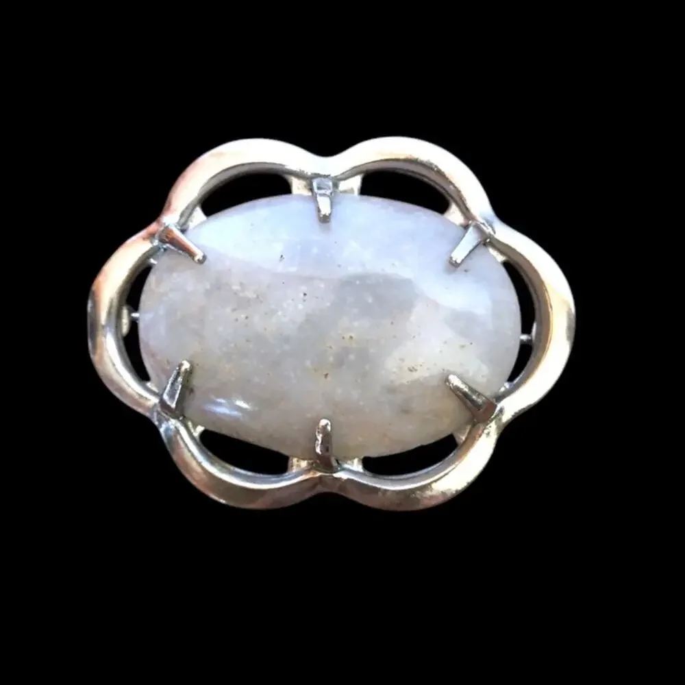 Natural stone accent elegant silver tone brooch, pin